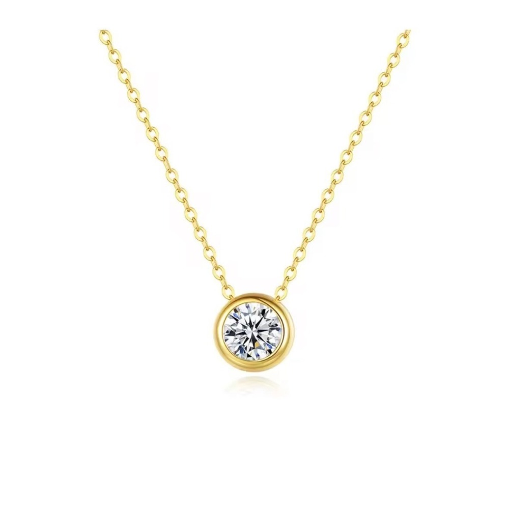 18k over 925 Silver 1/2 CT Diamond Moissanite Dainty Round Gold Pendant 20 in